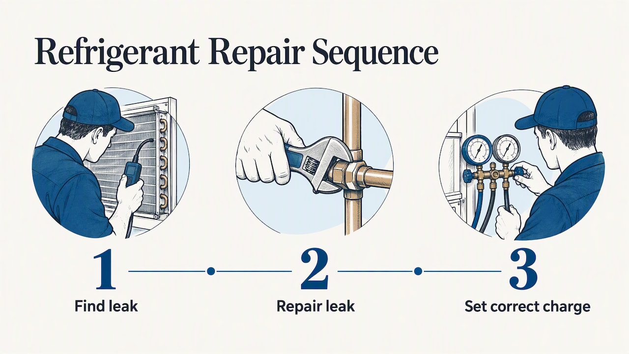 Refrigerant: why topping off is not a fix — overview diagram