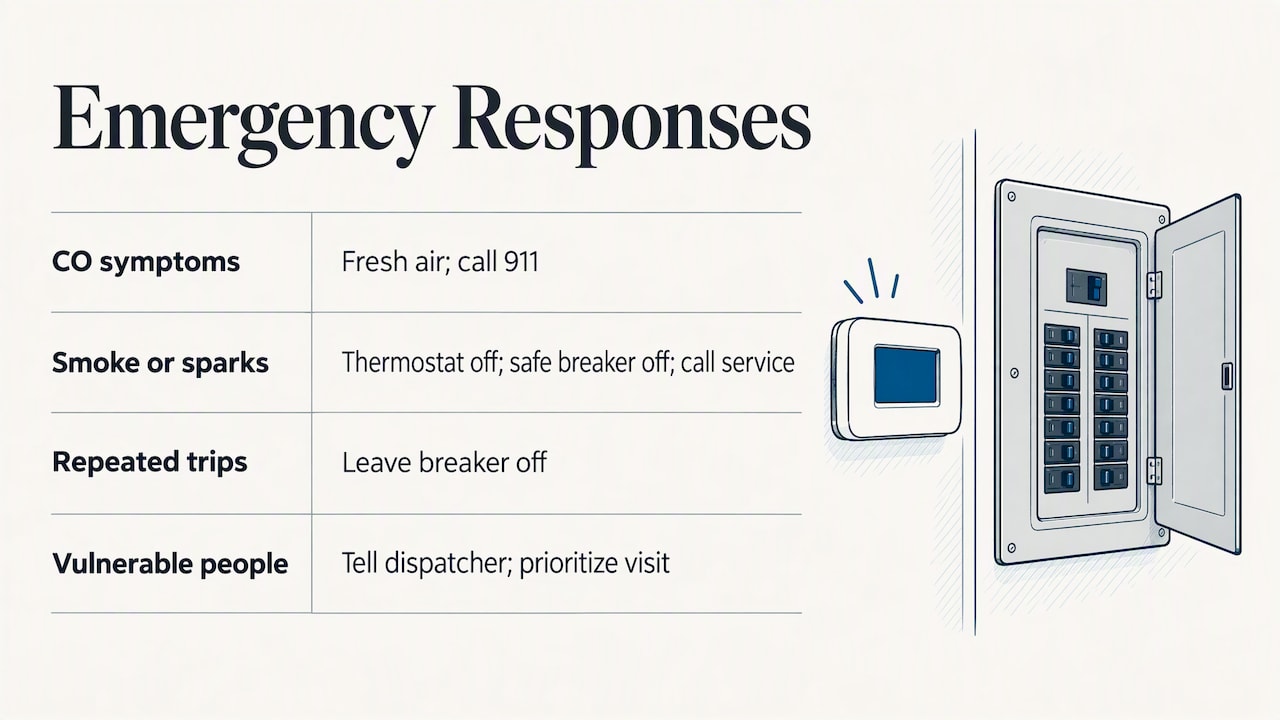 Four heating emergencies and their immediate responses