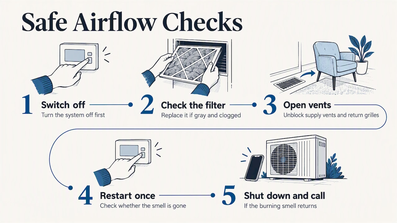 Safe steps for checking a burning AC smell