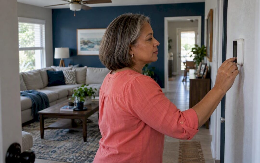 Homeowner checks thermostat in a Florida home
