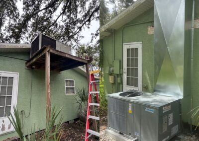 AC Heroes tech measuring superheat on a running condenser during a same-day repair.